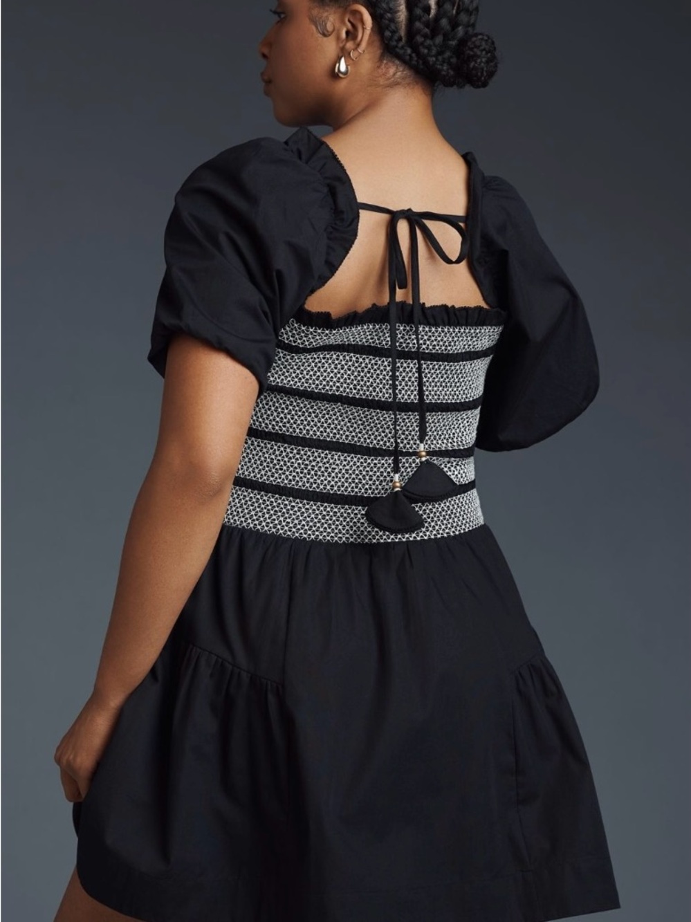 Anthropologie Black Mini Dress with Smocked Bodice - Picture 7 of 8